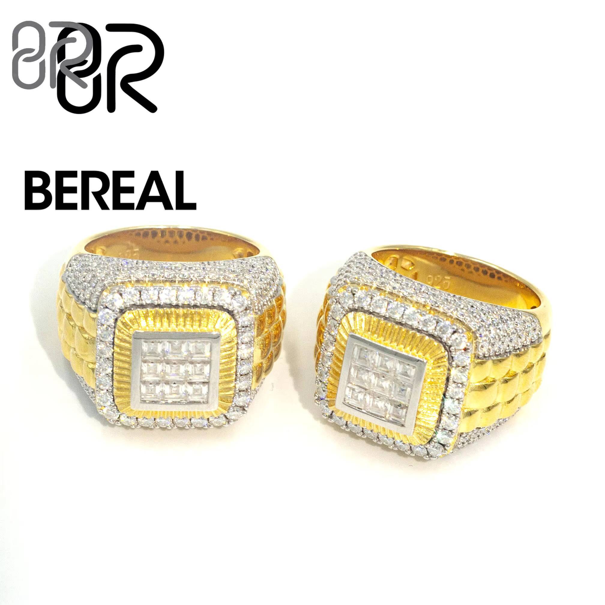 Hip Hop VVS Moissanite Diamond Ring Thick Square 925 Sterling Silver Gold Plated Finger Band Fine Jewelry Ring for Men