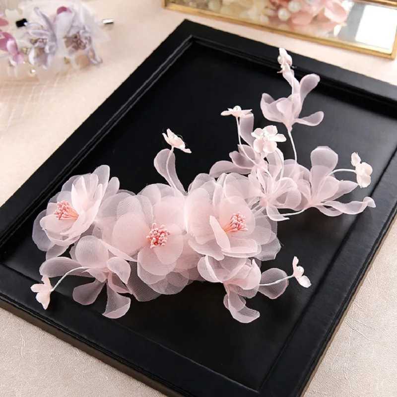 Fairy Flower Hair Clip Bridal Tiaras Pink Floral Pearl Hairpin For Women Bride Wedding Hair cessories Trend Noiva Head Jewelry L250928AMHI