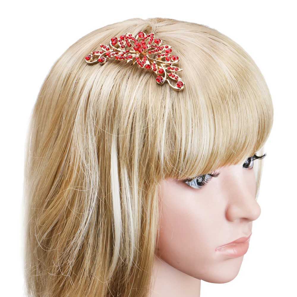 BLIJERY Gold Color Crystal Wedding Hair Combs Red Rhinestone Floral Bridal Hair cessories Party Show Tiaras Women Hair Jewelry L250928MSUS