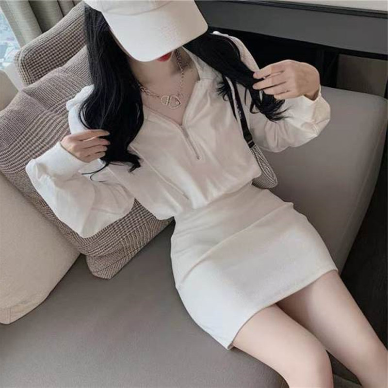 MM105 Spring and Summer Long Sleeve Waist Hip Short Skirt Small Dress