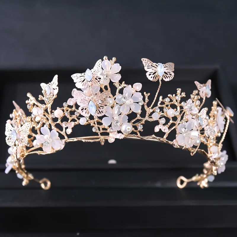 Baroque Pearl Rhinestone Crown Flower Butterfly Princess Tiara Headband Hairband Women Bridal Wedding Hair cessories Jewelry L250928IIWV