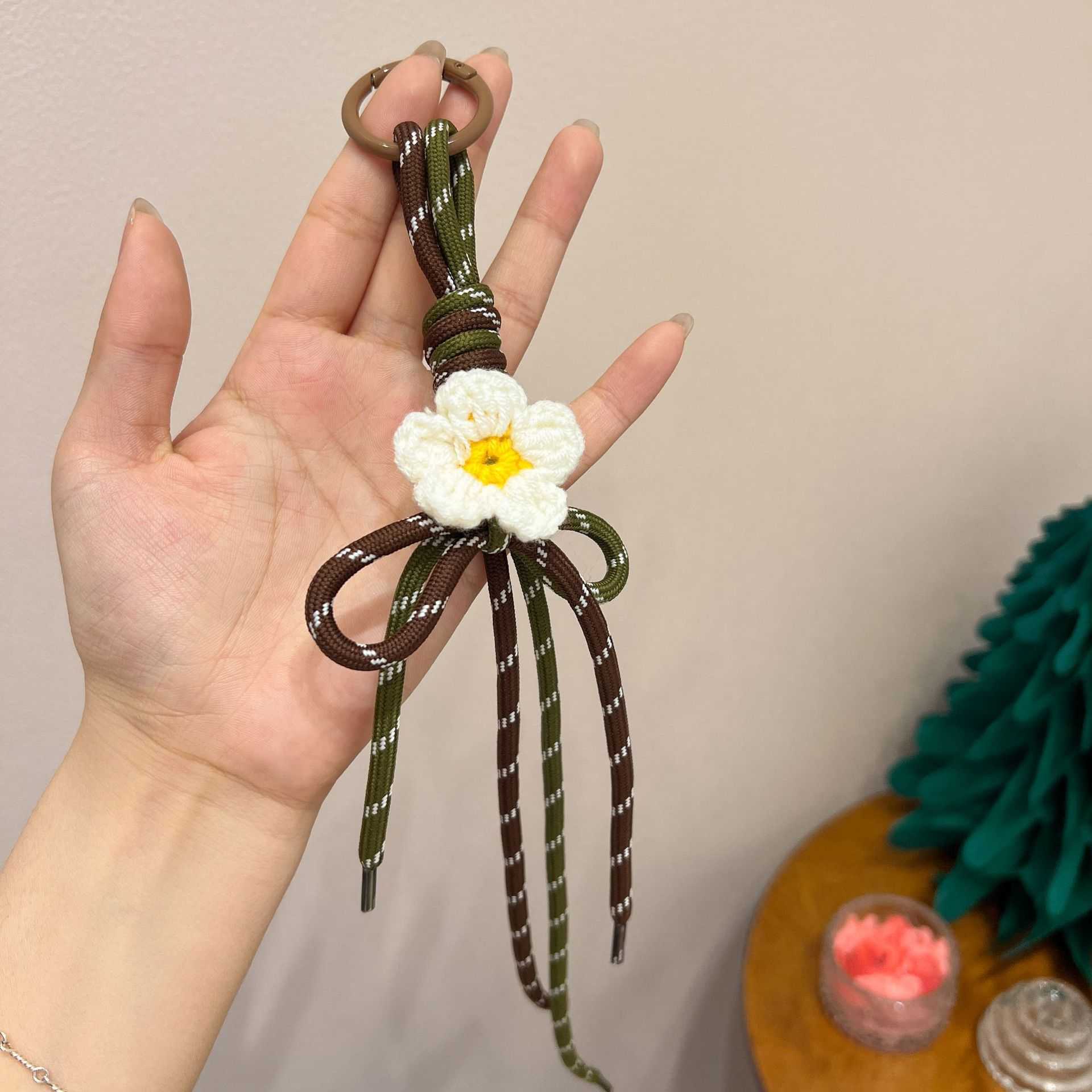 Ethnic Simple Handwoven White Small Bow Keychain Pendant Bag Accessories Shoelace H250928