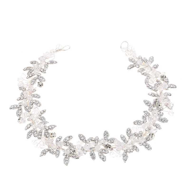 Hot Sale Ladies Silver Color Crystal Bridal Wedding Tiara cessories Flower Pearl Crystal Chain Headband Hair Clip Comb Jewelry L250928MNCE