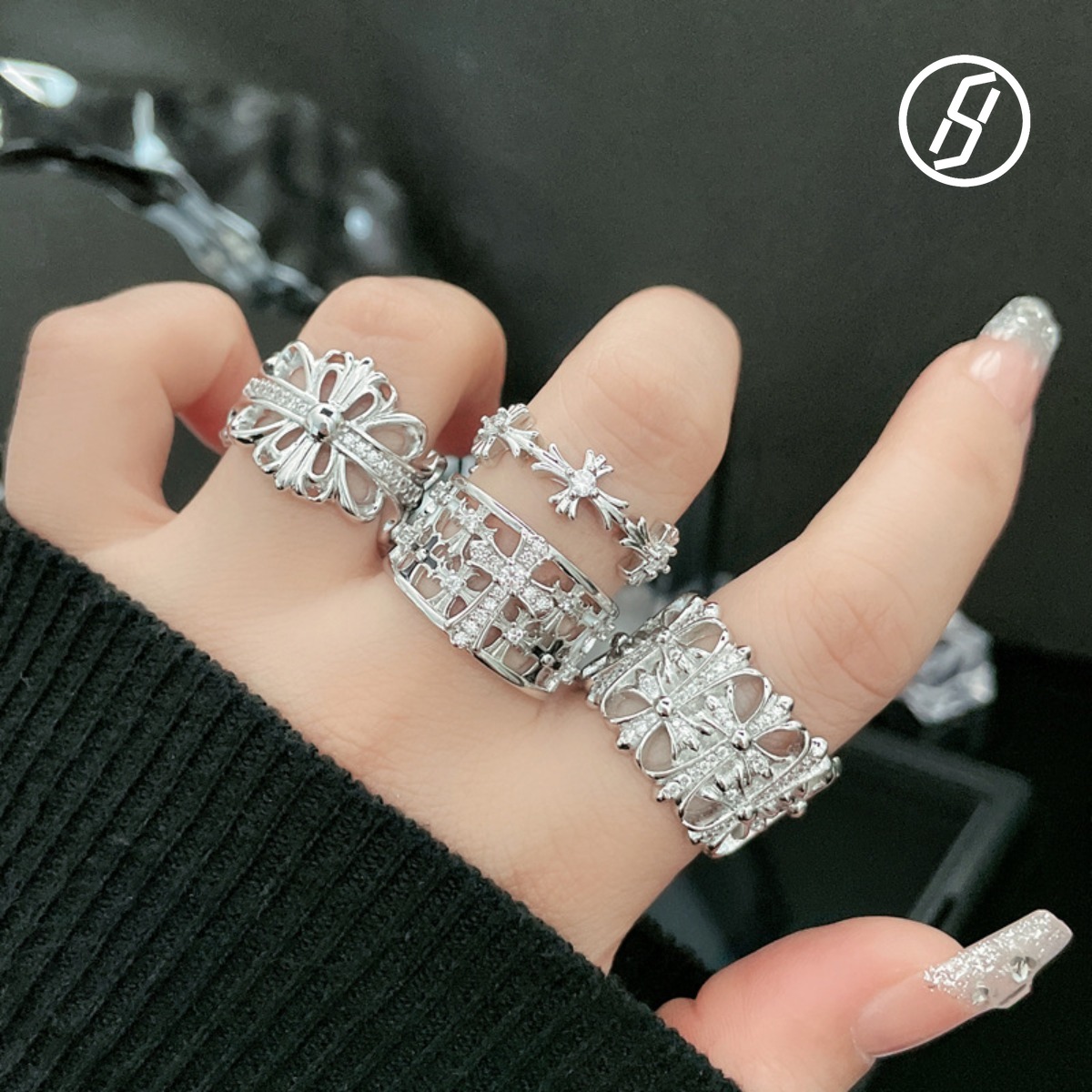 European and American Punk Cross Ring Female Hip-hop Trend Retro Ring Dark Style Y2K Size Adjustable Ring Designer Jewelry Original Jewelry Factory Direct Sales