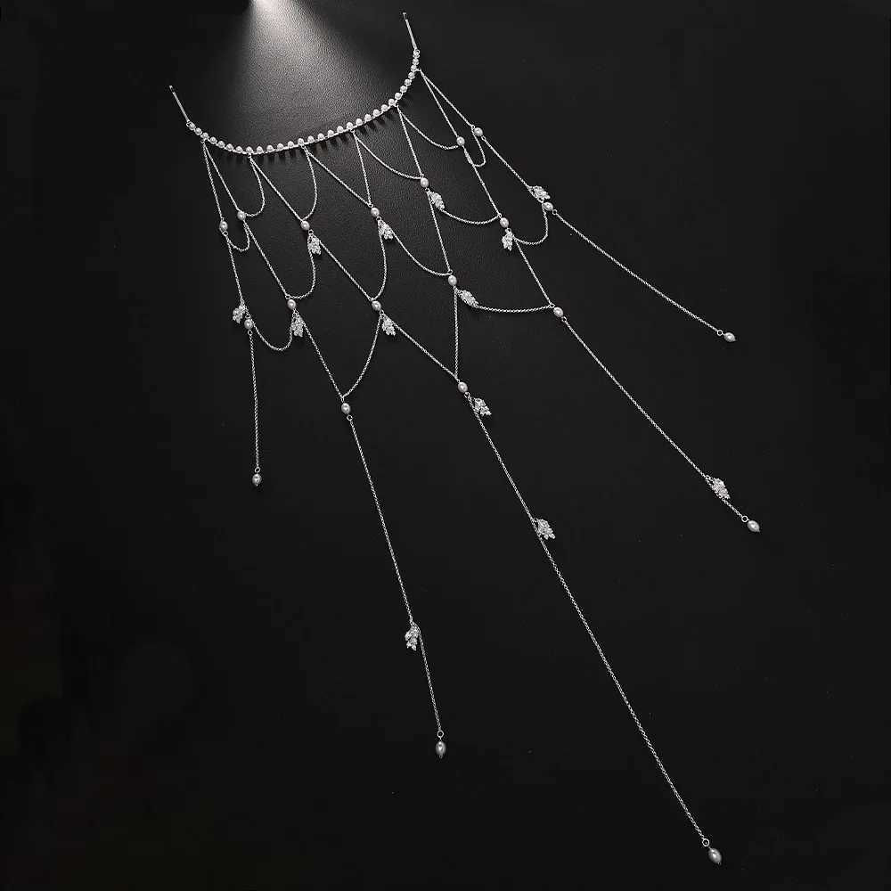 Elegant Long Tassel Pearl Headband Chain Wedding Hair Decoration 2025 Boho Leaf Zircon Bride Head Chain Jewelry for Women Gift L2509281UV2