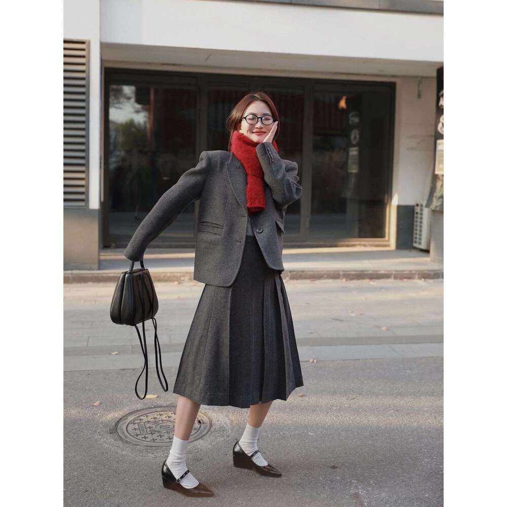 Genuine Leather French Niche Design One-Strap Buckle Pointed Toe Wedge Block heel Mary Jane Shoes for Women