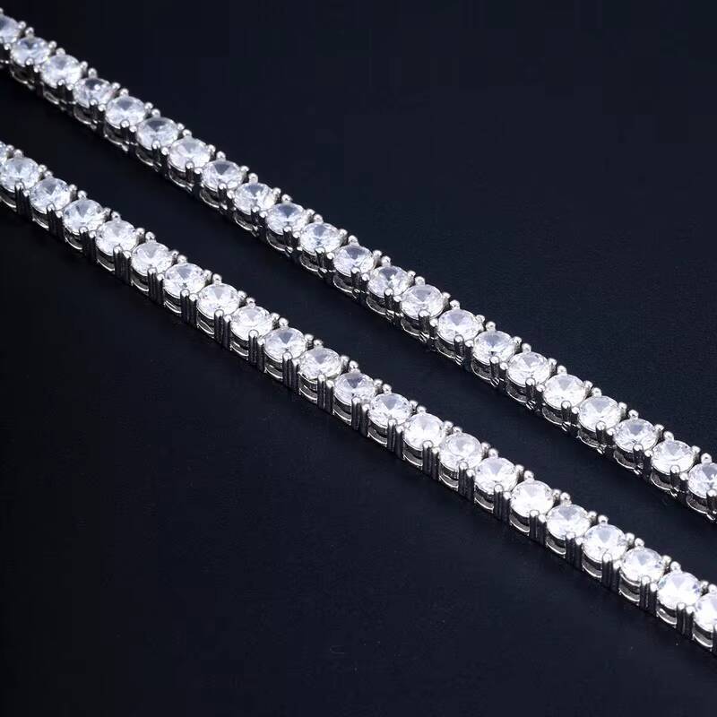 925 Sterling Silver Fine Jewelry VVS 2mm 4mm Moissanite Iced Tennis Chain Cluster Necklace for Men and Women