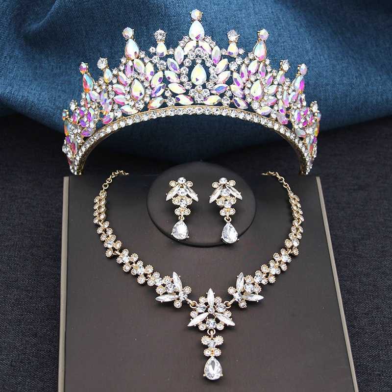 Opal Green Bridal Crown Jewelry Sets Tiaras and Earrings Neckle for Women Prom Bride Wedding Crown Headpiece L2509280LKV