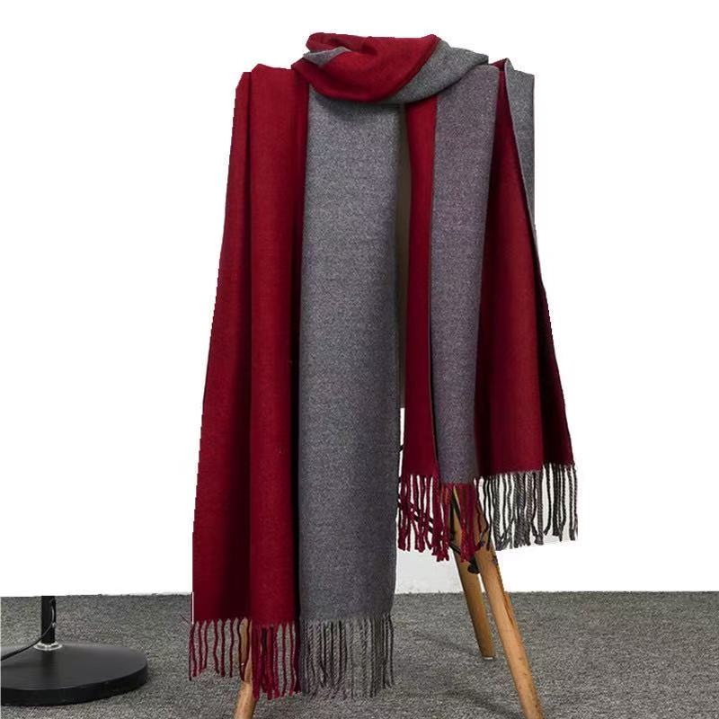 T1890 Solid Color Cashmere Scarf, Thickened Double-Sided Wrap for Winter