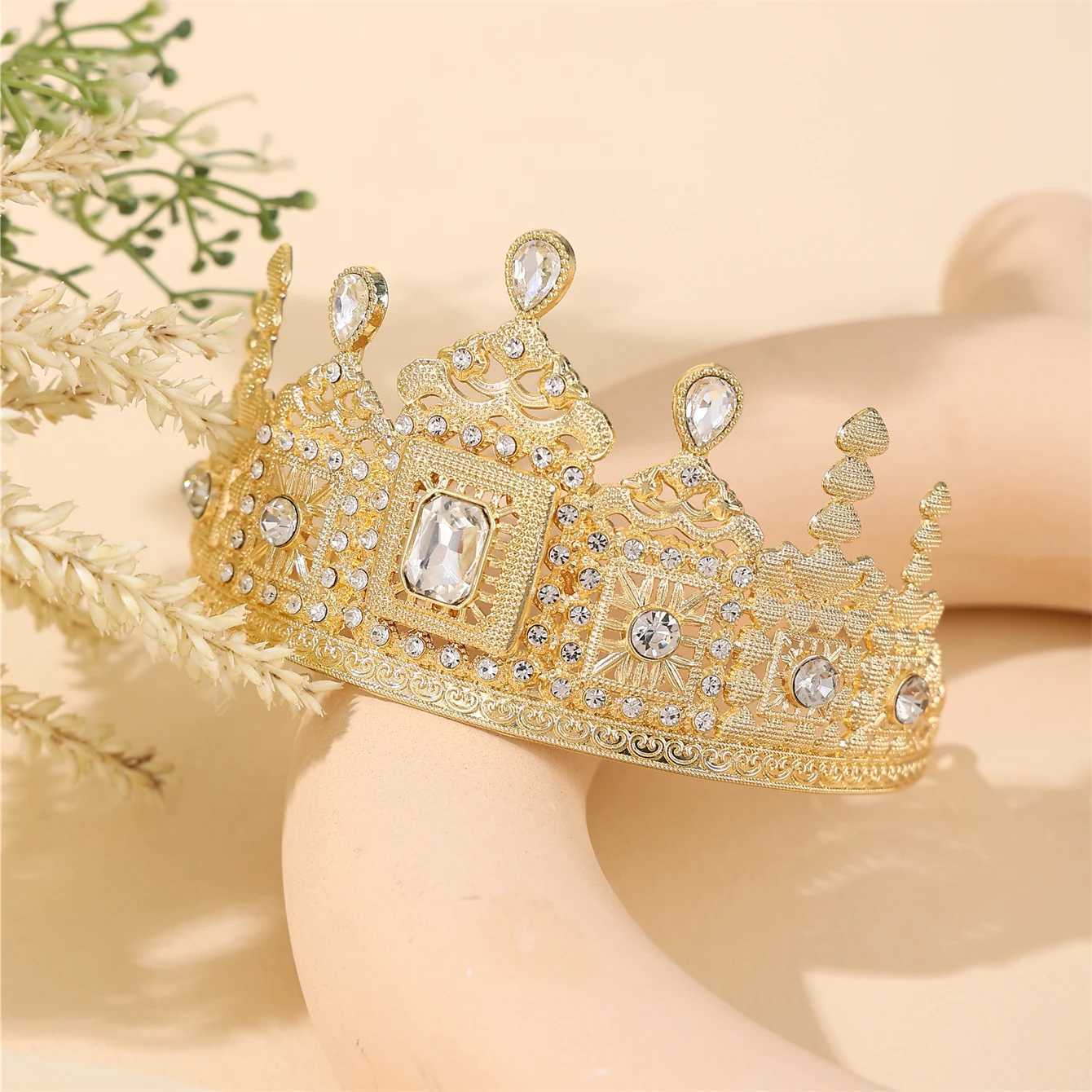 European Princess Queen Round Headdress Moroccan Bride Crystal Crown King Bride Headdress Wedding Hair cessories L25092871B7