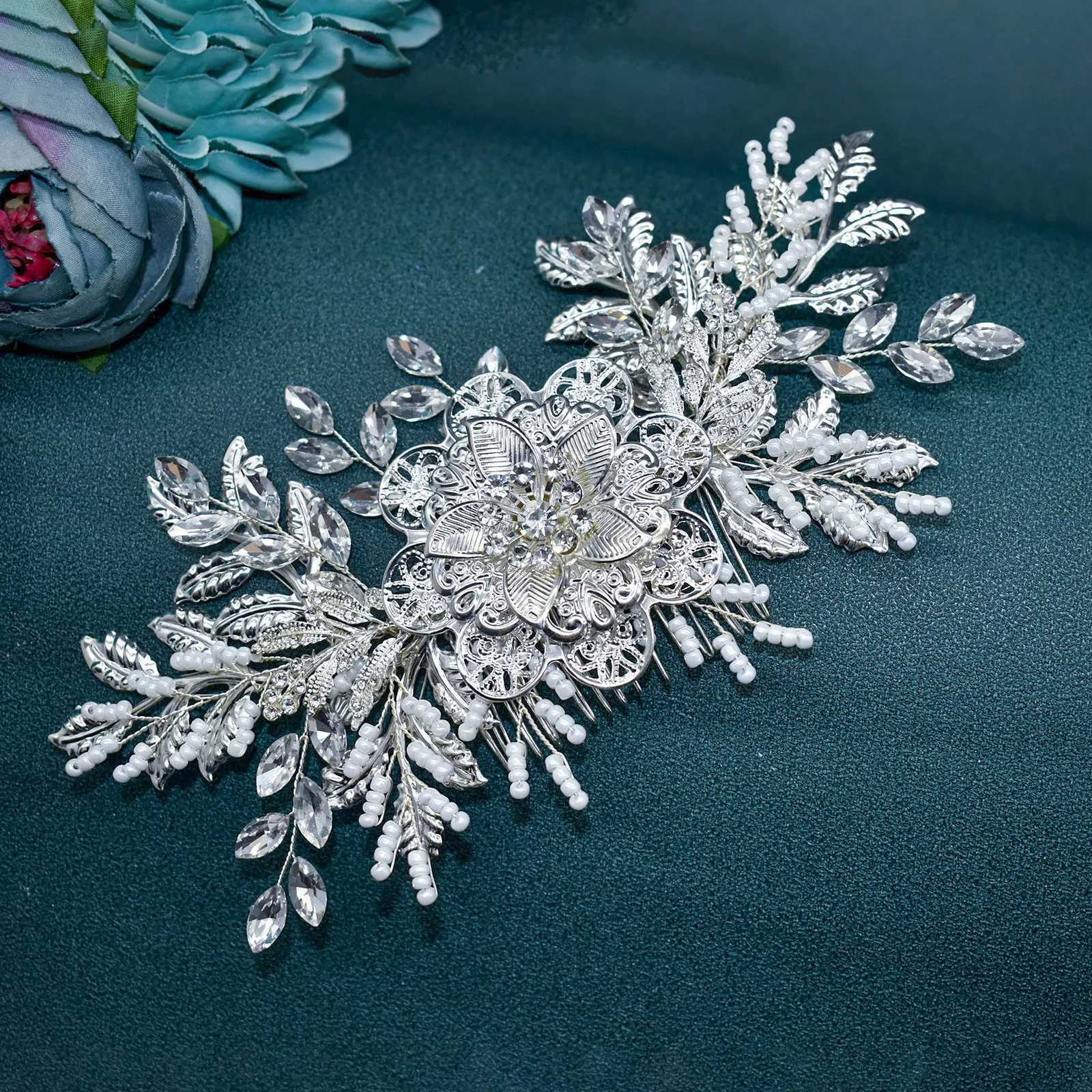 DZ099 Handmade Women Tiara Leaves Wedding Hair Comb Vintage Bridal Hair cessories Shiny Rhinestones Flower Bridal Hairpins L250928V2MB