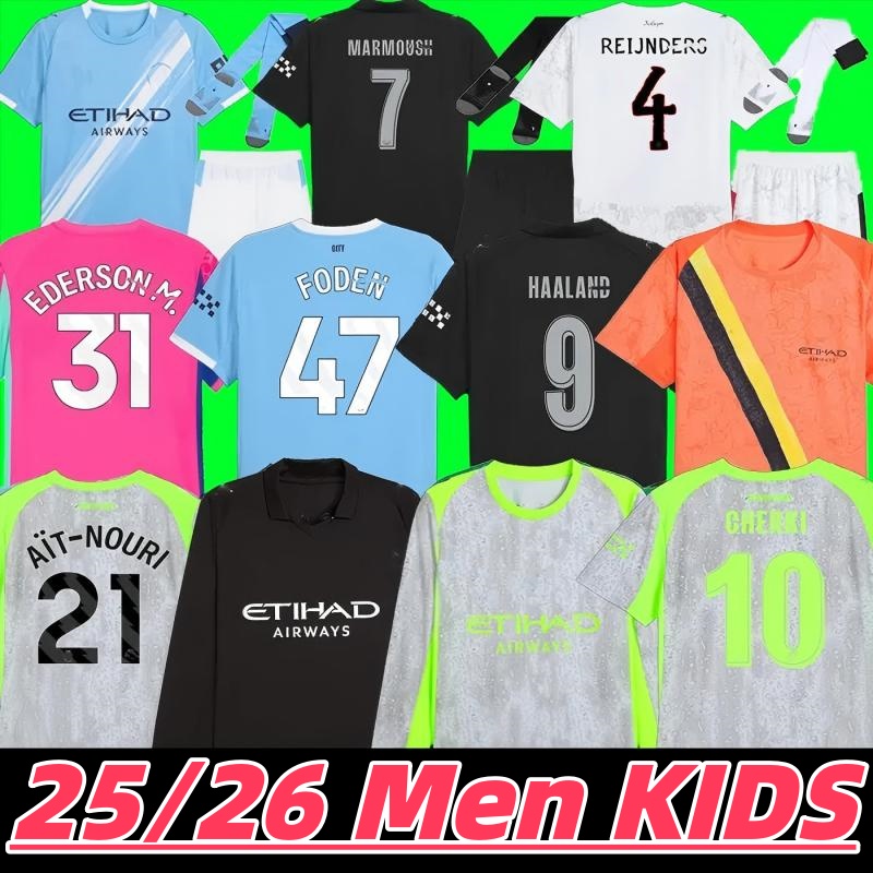 25 26 Man CityS HAALAND MARMOUSH soccer jerseys 2025 2026 GUNDOGAN SAVINHO GREALISH FODEN football shirt DE BRUYNE Doku Rodrigo EDERSON MEN KIDS goalkeeper