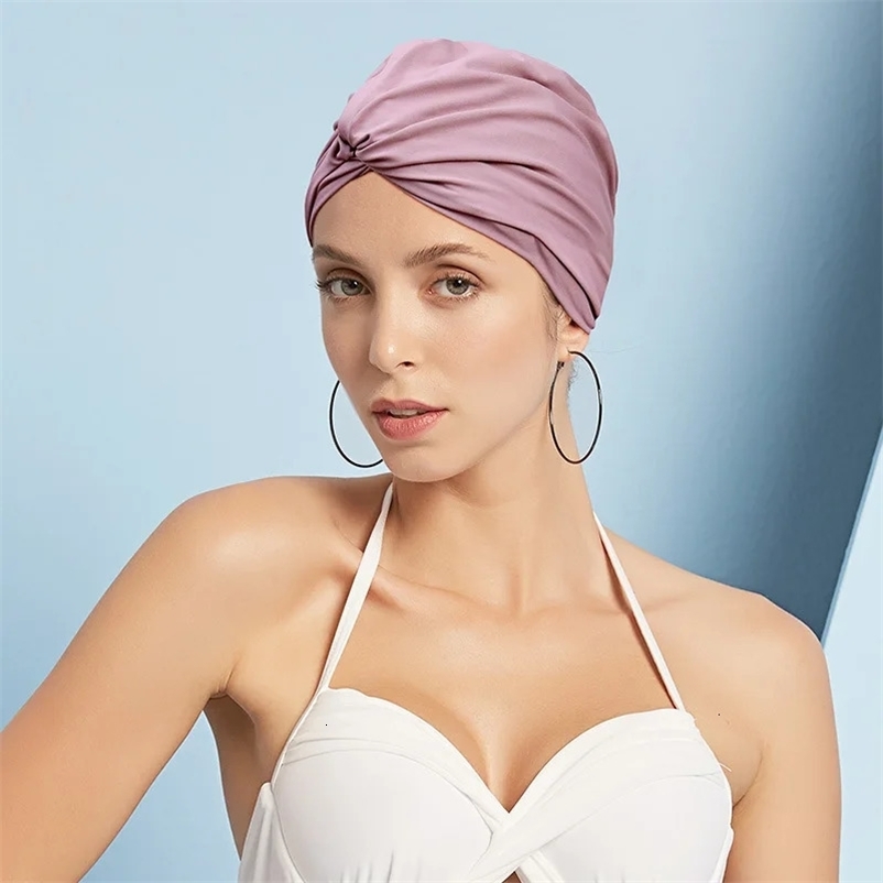 Fashion Summer Pool Swimming Hat for Women Multicolor Turban Long Hair Protector Large Pleated Bathing Cap Beach Shower 240626bj