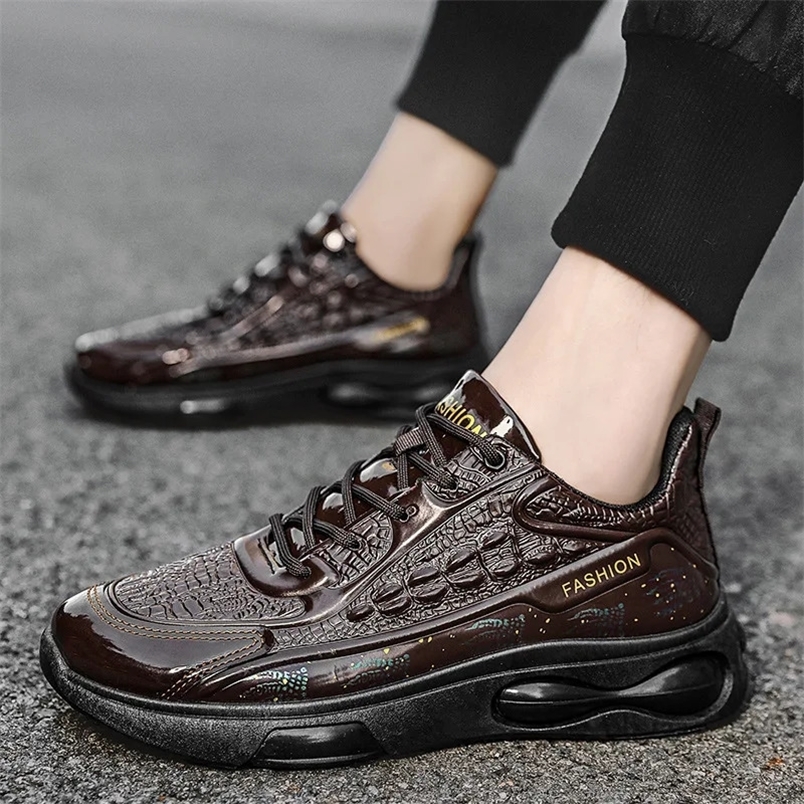 Men Fashion Leather Shoes Alligator Lines Sports Autumn Cushioning Sneakers Trendy Casual Jogging Running 241016