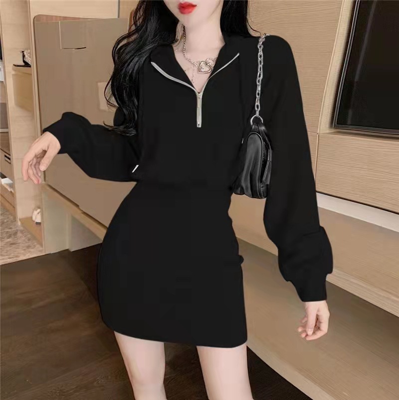 MM105 Spring and Summer Long Sleeve Waist Hip Short Skirt Small Dress