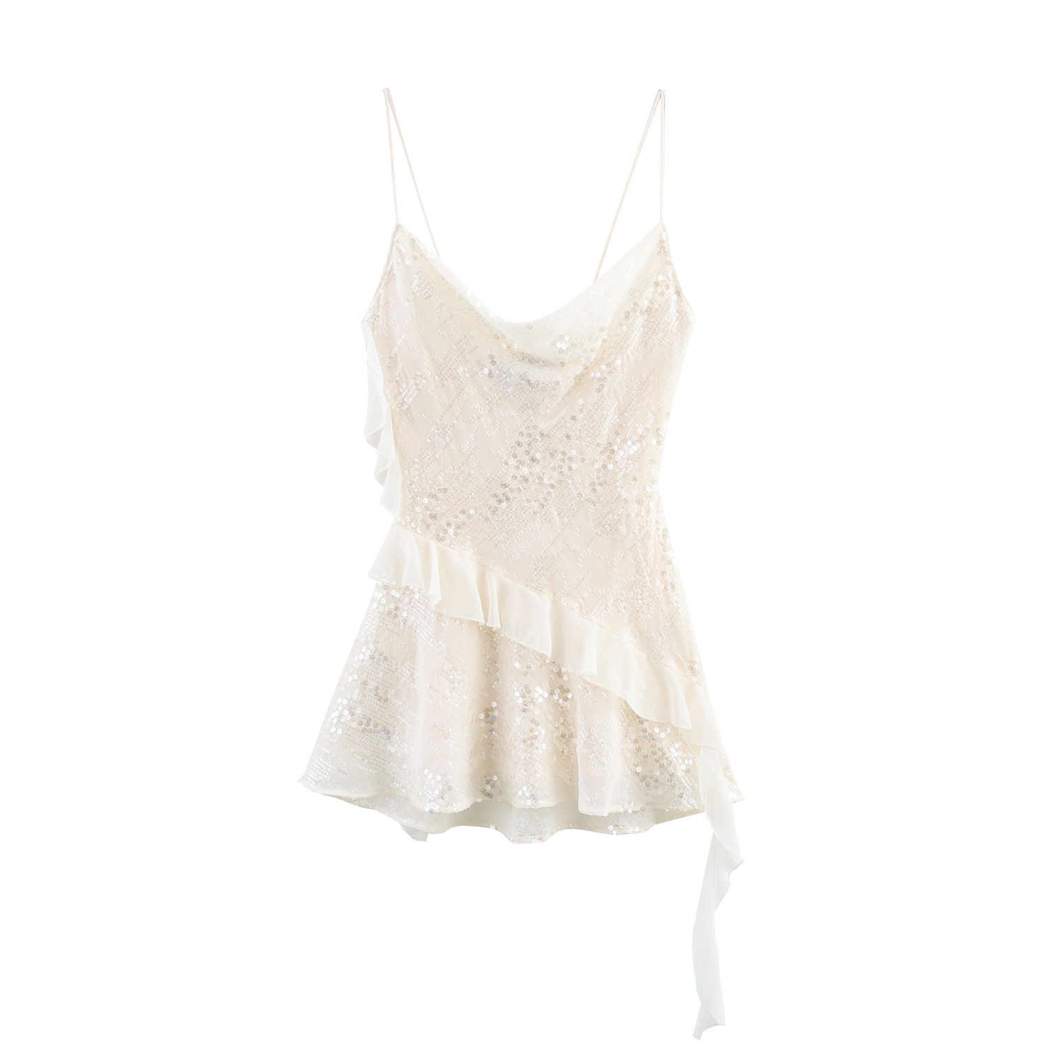 GY146 Summer Fashion Women's Layered Sequins Decorated Ruffle Mini Suspender Dress