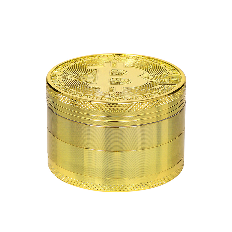 New Arrival High-Durability Zinc Alloy Herb Grinder - Magnetic Lid for Easy Open & Close, Engraved Bitcoin Pattern on Lid, Unique Style