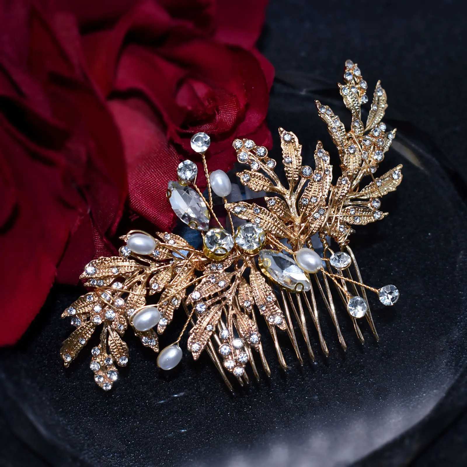 Handmade Gold Silver Color Wedding Hair cessories Crystal Women Hair Combs Leaves Bridal Headband Head Jewelry L250928HZYP