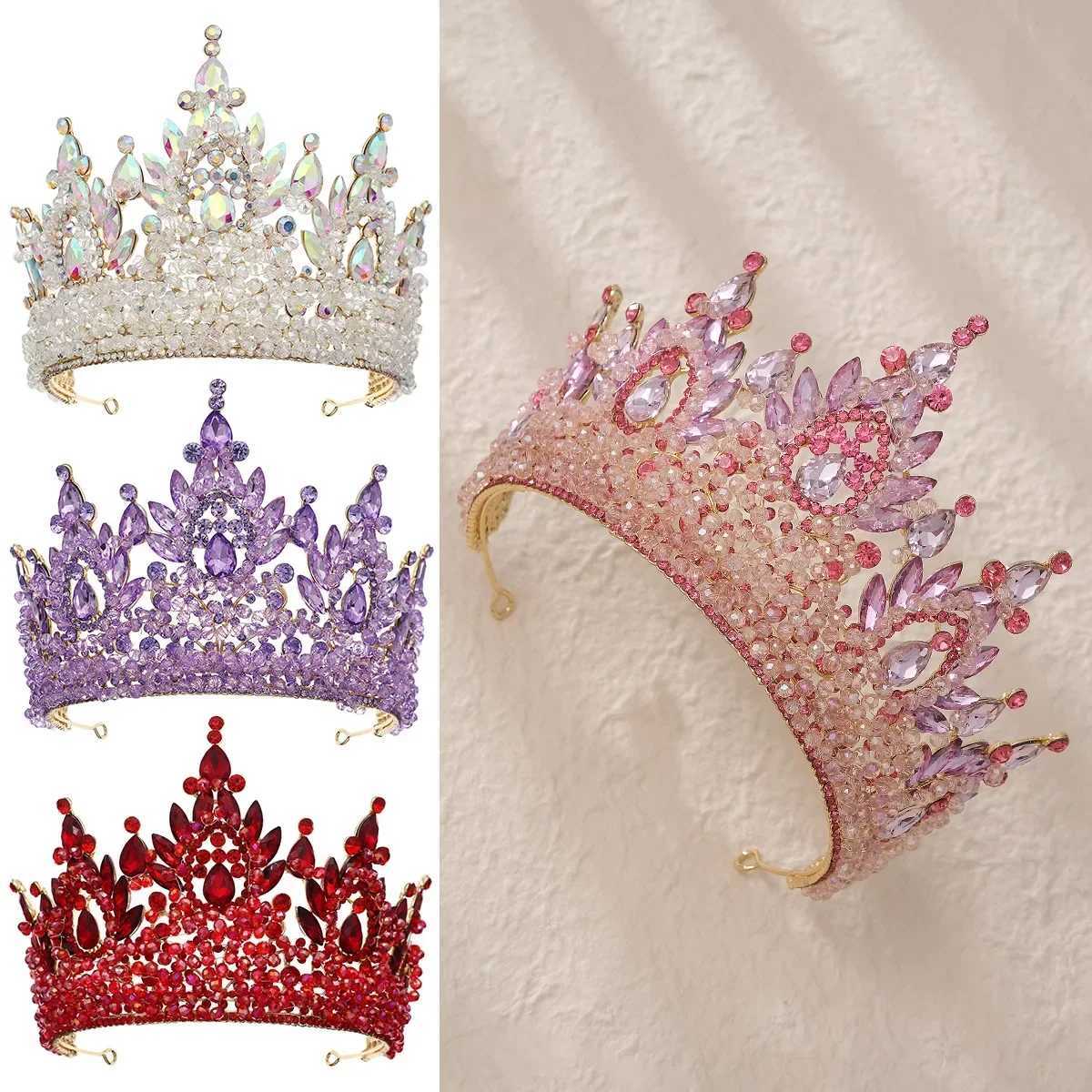 Elegant Handmade Crystal Beads Wedding Tiara Green Blue Red Purple Gold Headdress Headpieces Bride Pageant Crown IN STOCK L2509284285