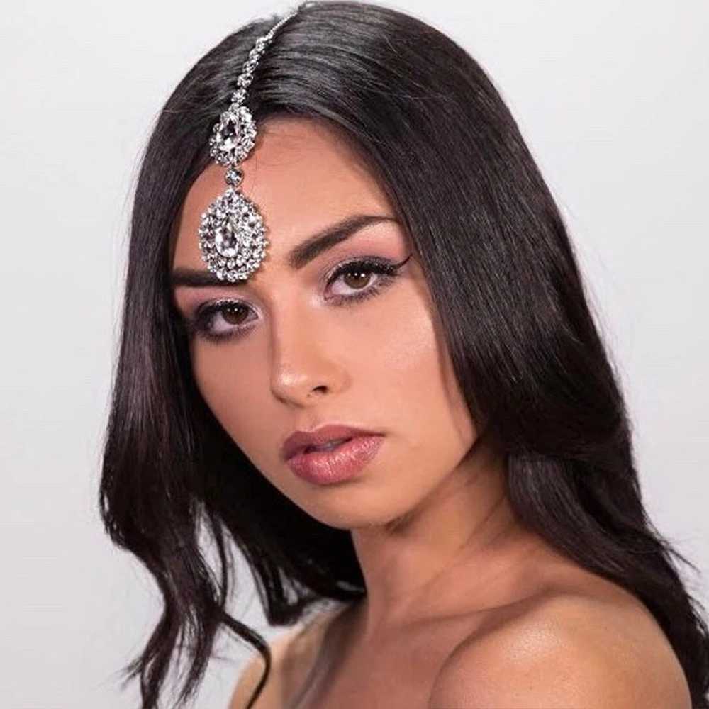 Boho Grecian Gem Pendant Rhinestone Forehead Jewelry Chain Indian Bridal Hair Clip cessories Head Chain For Women Wedding Gift L250928PEKA