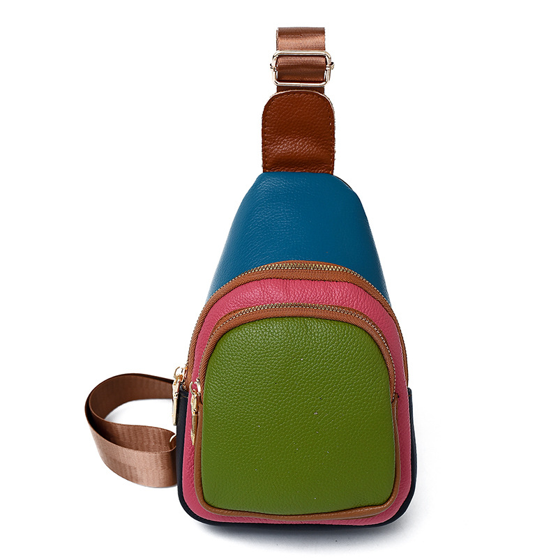 Free shipping new trendy contrasting color top layer cowhide single room crossbody bag for women, fashionable and versatile women, genuine leather che