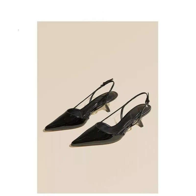 French Style Designer Shoe heelegant Kitten heel Backless Single Shoes 2025 New Pointed Toe Black Sandals Niche Professional High heels for Women