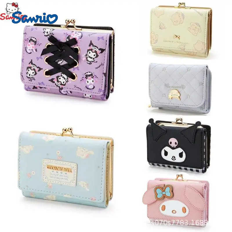 Sanrio Hello Kitty Wallet Casual Fashion Pu Leather Coin Purse Kuromi My Melody Cinnamoroll Bag Cute Folding Card Bags Gift L250929
