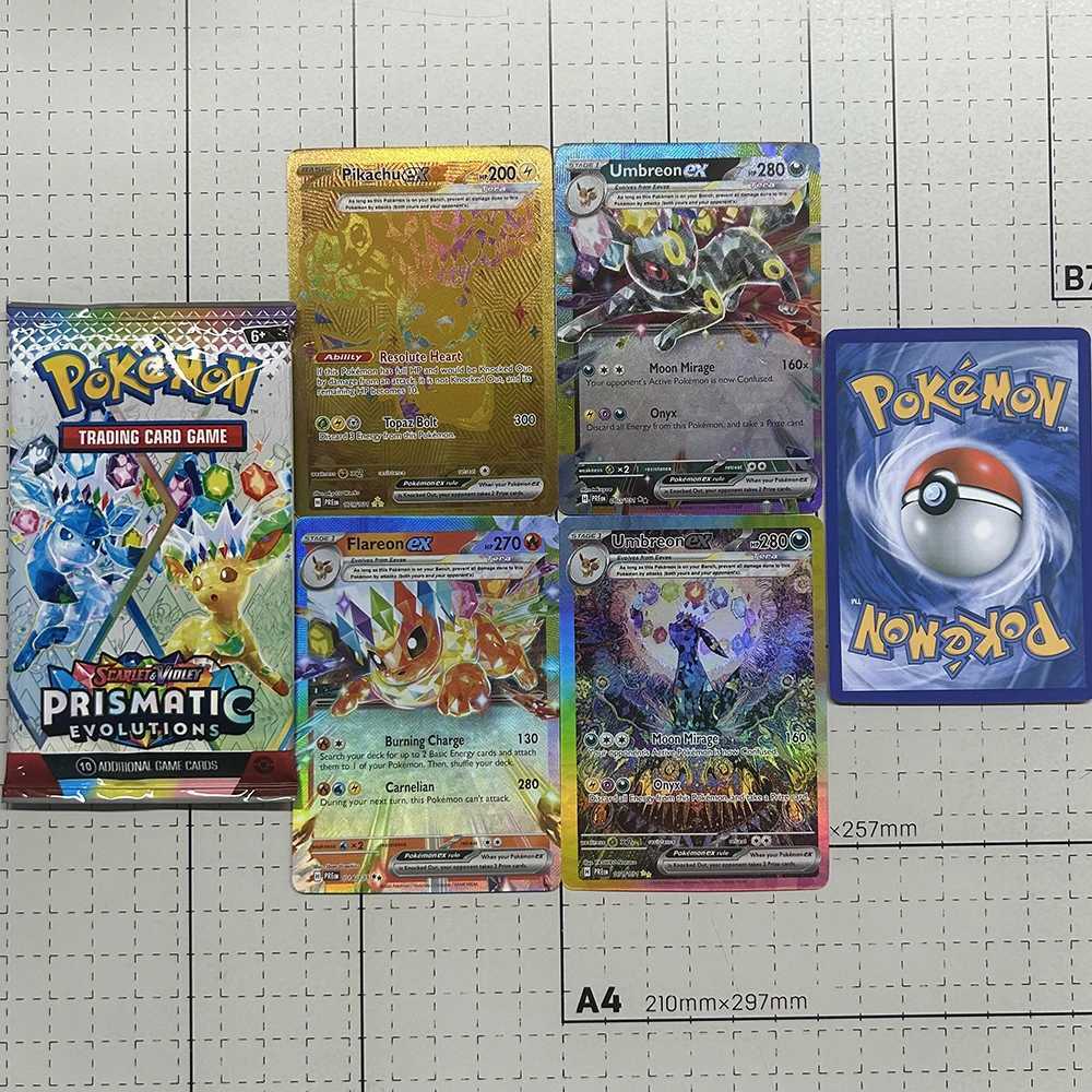 380Pcsset Anime Prismatic Eeveelution Series Foil Card English Collection Trading Glitter Card Game Child Gift L250929USUT