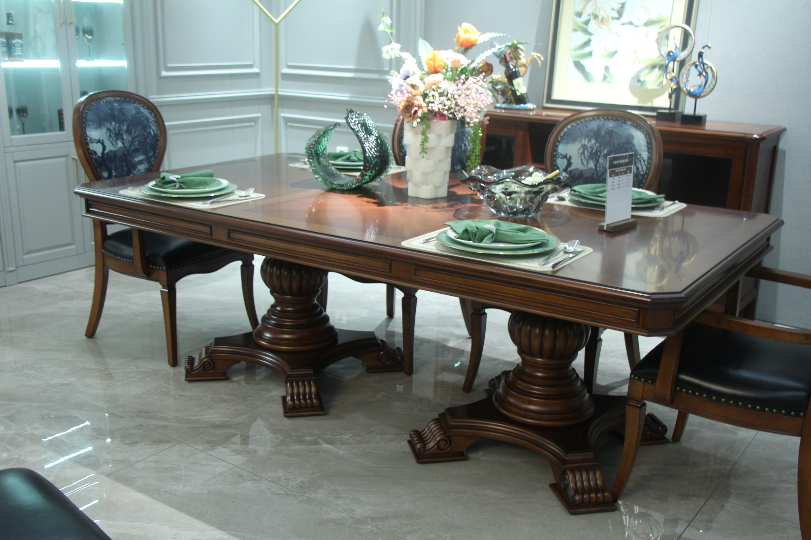 Zhongzhixin Designer Solid Wood Dining Table Luxury Leather Dining Chairs, American Style, Rectangular Table for Dining Room, Dark Brown