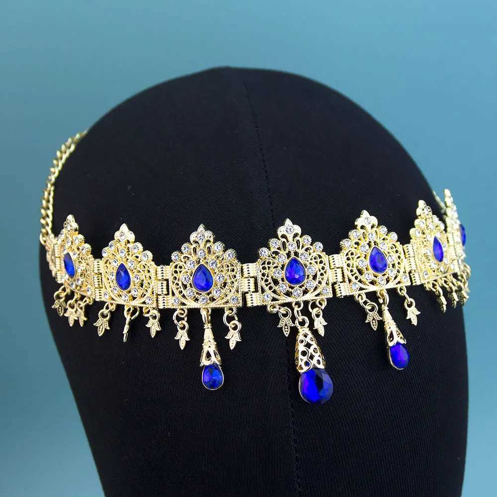 Neovisson Fashion Style Gold Color Moroccan Women Hair Chain Forehead Chain Arabic Bride Wedding Jewelry Crystal Headbands Gift L25092857BJ