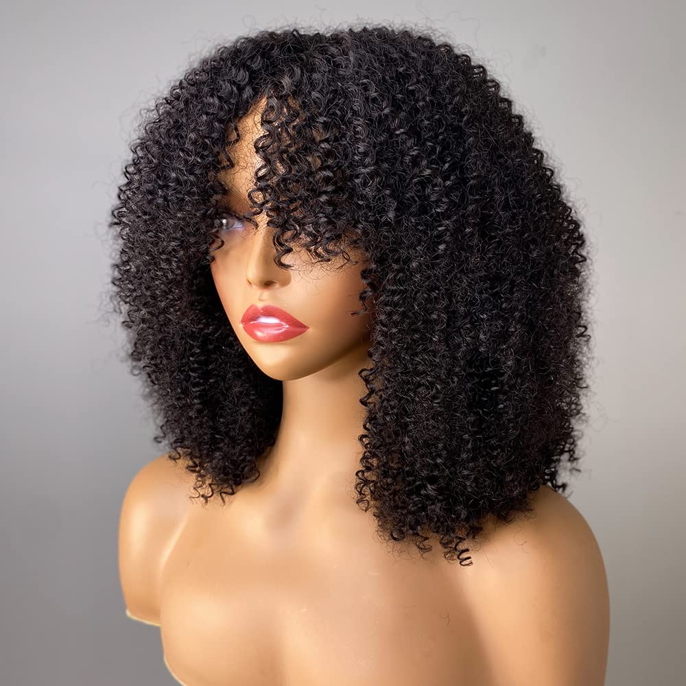 4C Afro Kinky Curly Pixie Cut Bob Wigs Short Human Hair Fringe Wig With Bangs For Women
