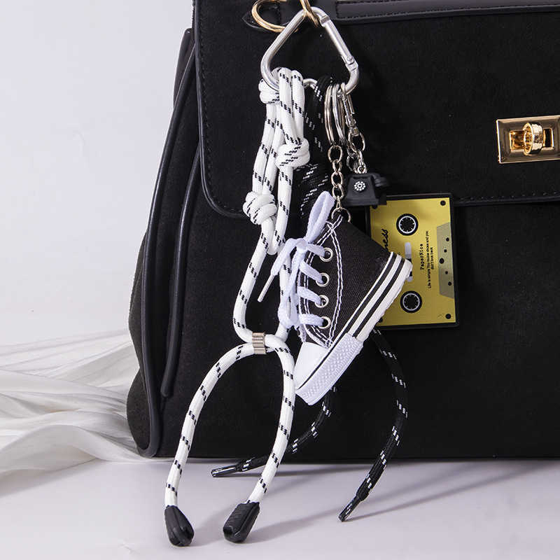 Niche Mini Multicolor Canvas Shoes Sports Woven Bag Pendant Keychain H250928
