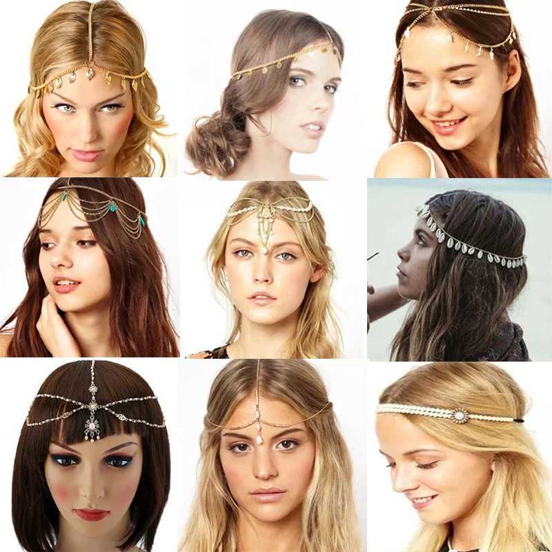 Trendy Forehead Punk Hair Jewelry Crystal And Pearl Tassels Headpieces Flower Chain Headbands For Women Girls Wedding L250928KFXF