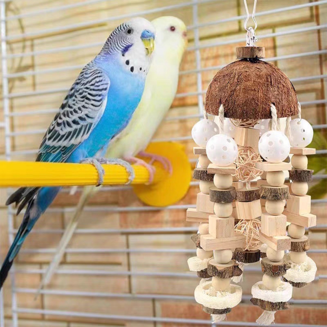 2025 new Toy, Large Natural Wooden Blocks Bird Chewing Parrot Cage Bite Toy Suits For aws Parrots-T02C