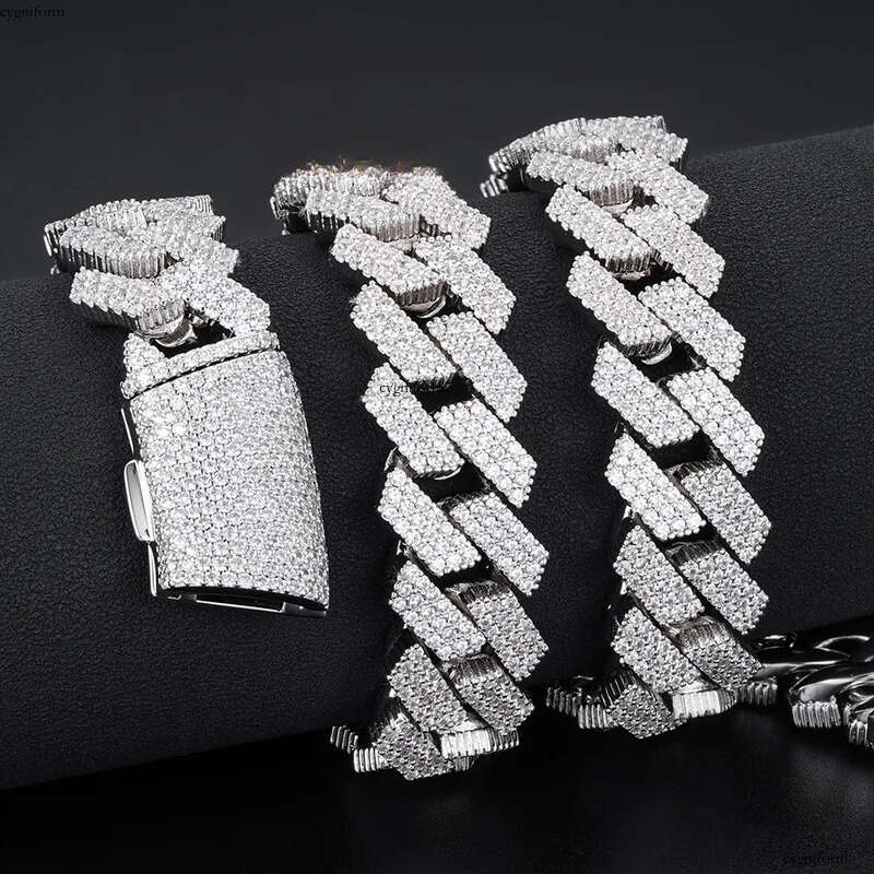 Mens 14K Gold Plated Pure Sier 13Mm Link Chain Moissanite Dia Iced out Hip Hop Bling Sets Fashionable Jewellery