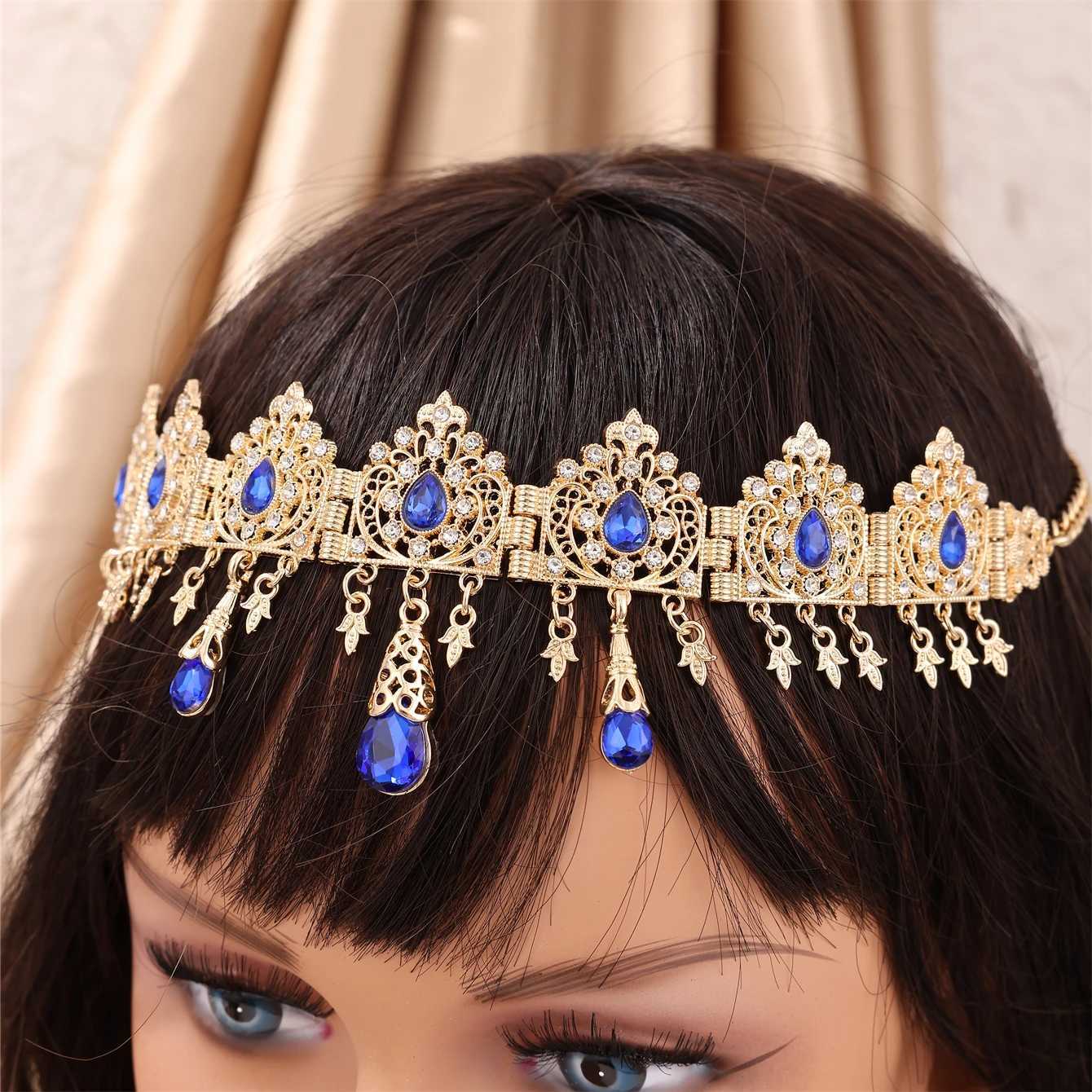 Turkish Wedding Head Piece Gold Color Hair cessories For Women Wedding Rhinestone Hair cessories For Moroccan Bride Neckle L2509289EFM