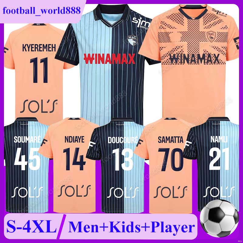 25 26 maillot Le Havre AC Soccer Jerseys SOUMARE NDIAYE DOUCOURE 2025 Football Shirts SAMATTA NAMLI KYEREMEH football kits MAMBIMBI D.PIZARRO Men Kids Kit Socks Sets