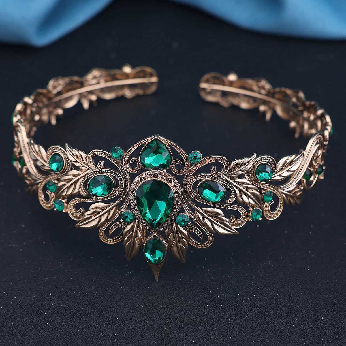 Vintage Green Crystal Cosplay Tiara Crown Women Man Waterdrop Zircon Headband Bridal Hair cessories Crown Wedding Headwear L2509282LVW