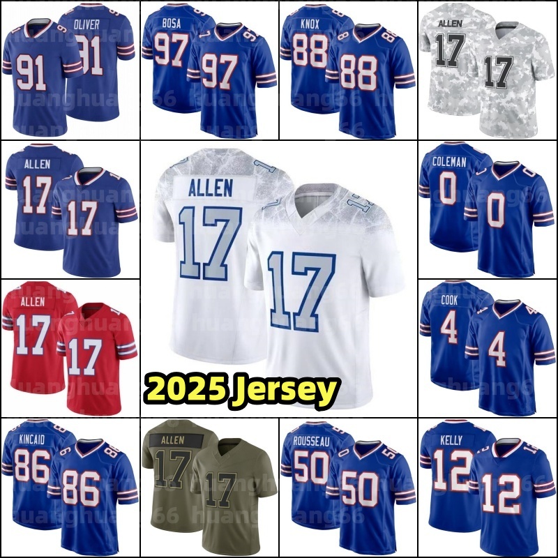 17 Josh Allen Football Jersey Joey Bosa Matt Milano James Cook Tyler Kelly Khalil Shakir Dalton Kincaid Keon Coleman Maxwell Hairston Ray Davis Cole Bishop Dawkins