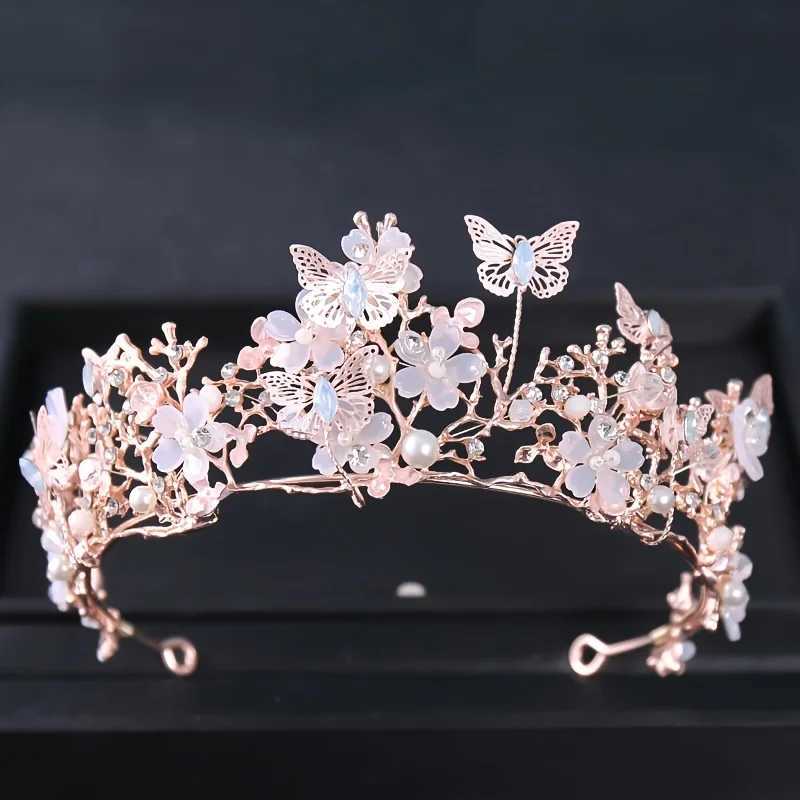 Baroque Pearl Rhinestone Crown Flower Butterfly Princess Tiara Headband Hairband Women Bridal Wedding Hair cessories Jewelry L250928IIWV
