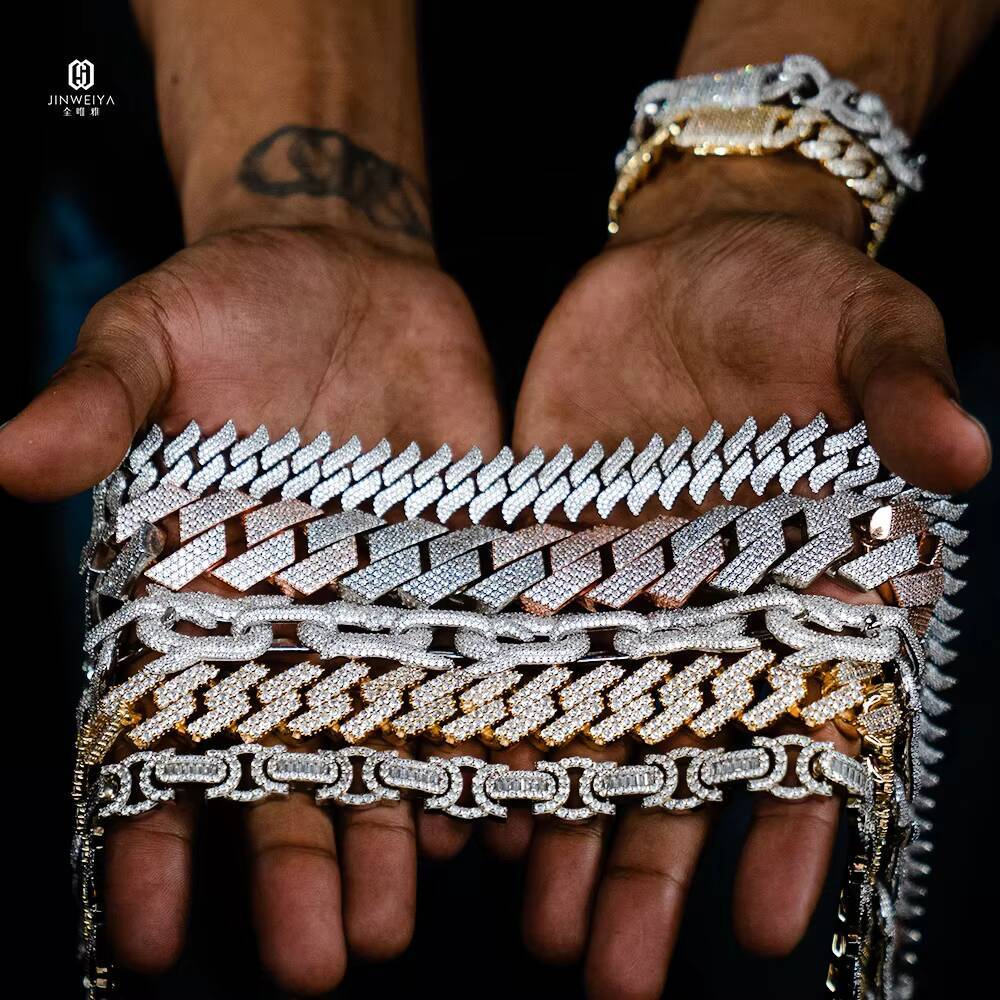 Luxury Mens Hip Hop Moissanite Jewelry 8mm 10mm 12mm Gold Plated Cuban Link Chain Past Diamond Test VVS Moissanite Necklace