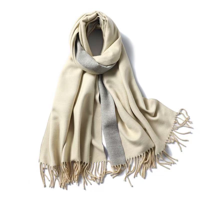 T1887 Solid Color Cashmere Scarf, Unisex, Thick and Warm for Winter, Double-Sided, Two-Tone Design with Tassels