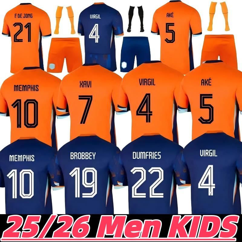 24 25 Dutch National Team Football Shirt Men Kids Kit Full Set Home Away MEMPHIS XAVI 2024 NETHErlANds European HoLLAnd Club Soccer Jersey Euro Cup