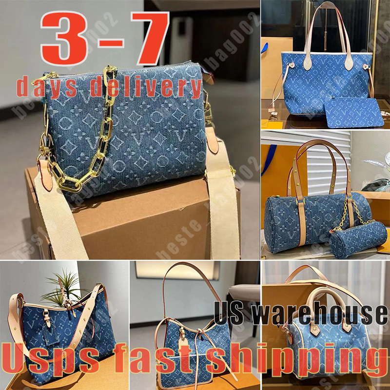 Blue denim designer bag large capacity brand luxury bag letter print designer bag high-quality leather wallet mini bag lv Leather Coussin Bag