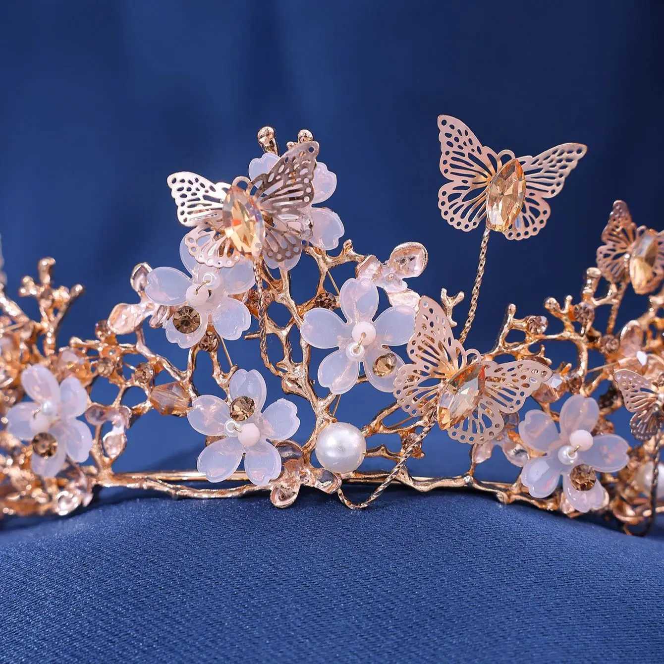 Exquisite Butterflies Floral Crown Handmade Rhinestone Princess Pageant Crowns Wedding Hair cessories Bridal Tiaras Jewelry L2509286K4S