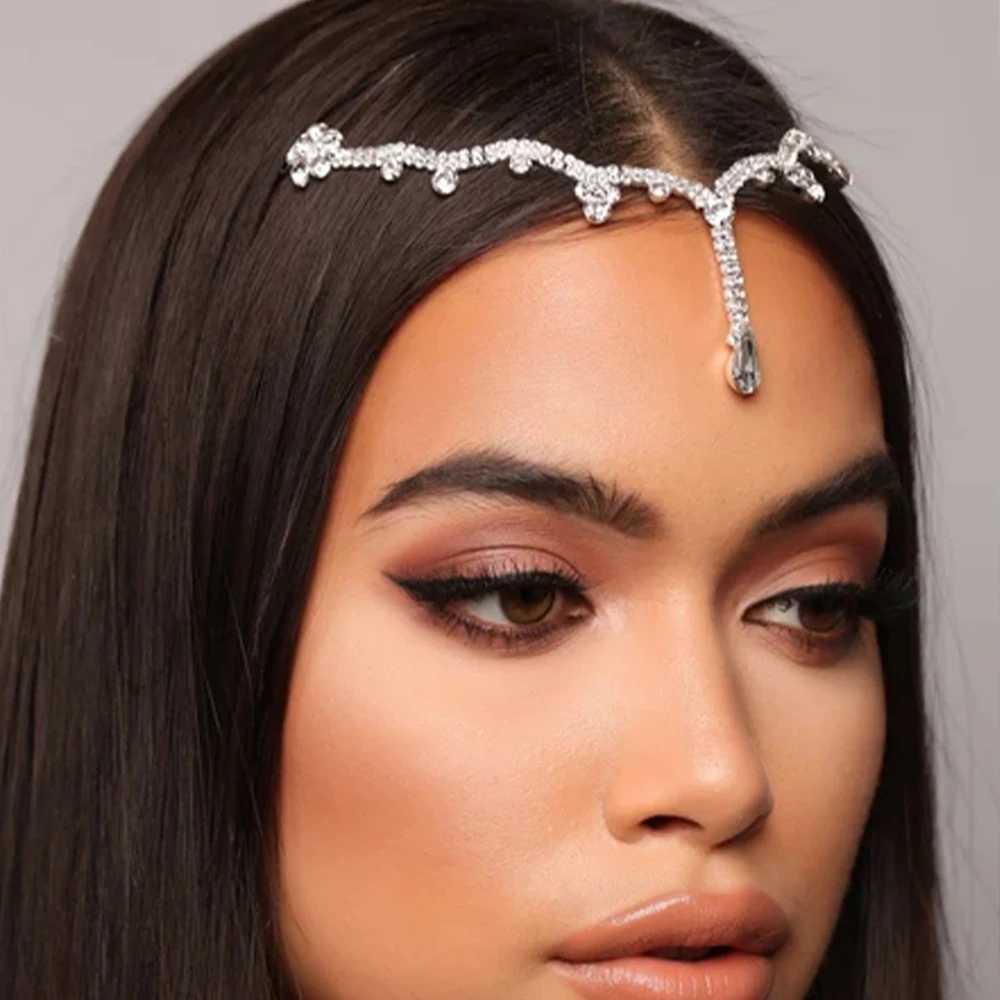 Stonefans Bling Indian Pendant Forehead Chain Jewelry Tiara Headpiece Bridal Head Hair Wedding Crystal Headwear cessories Gift L250928RDUW