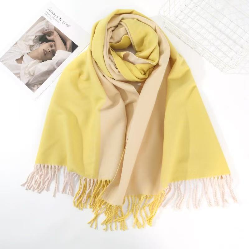 T1890 Solid Color Cashmere Scarf, Thickened Double-Sided Wrap for Winter