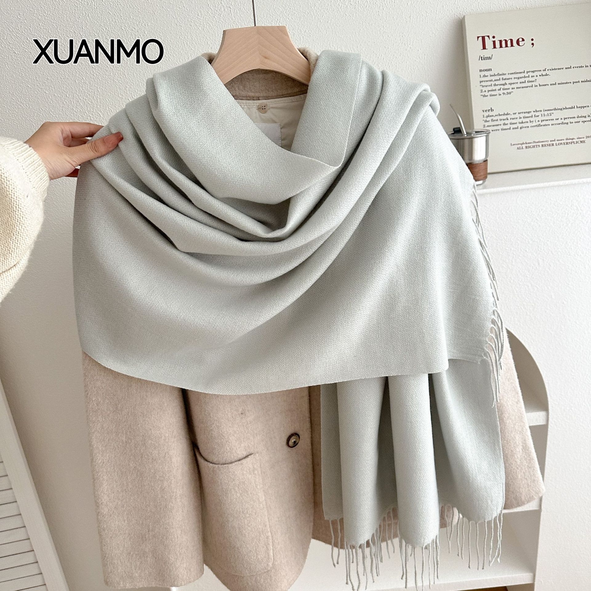 K2009 Thickened skin-friendly autumn and winter imitation cashmere scarf shawl large size tassel design unisex neckband