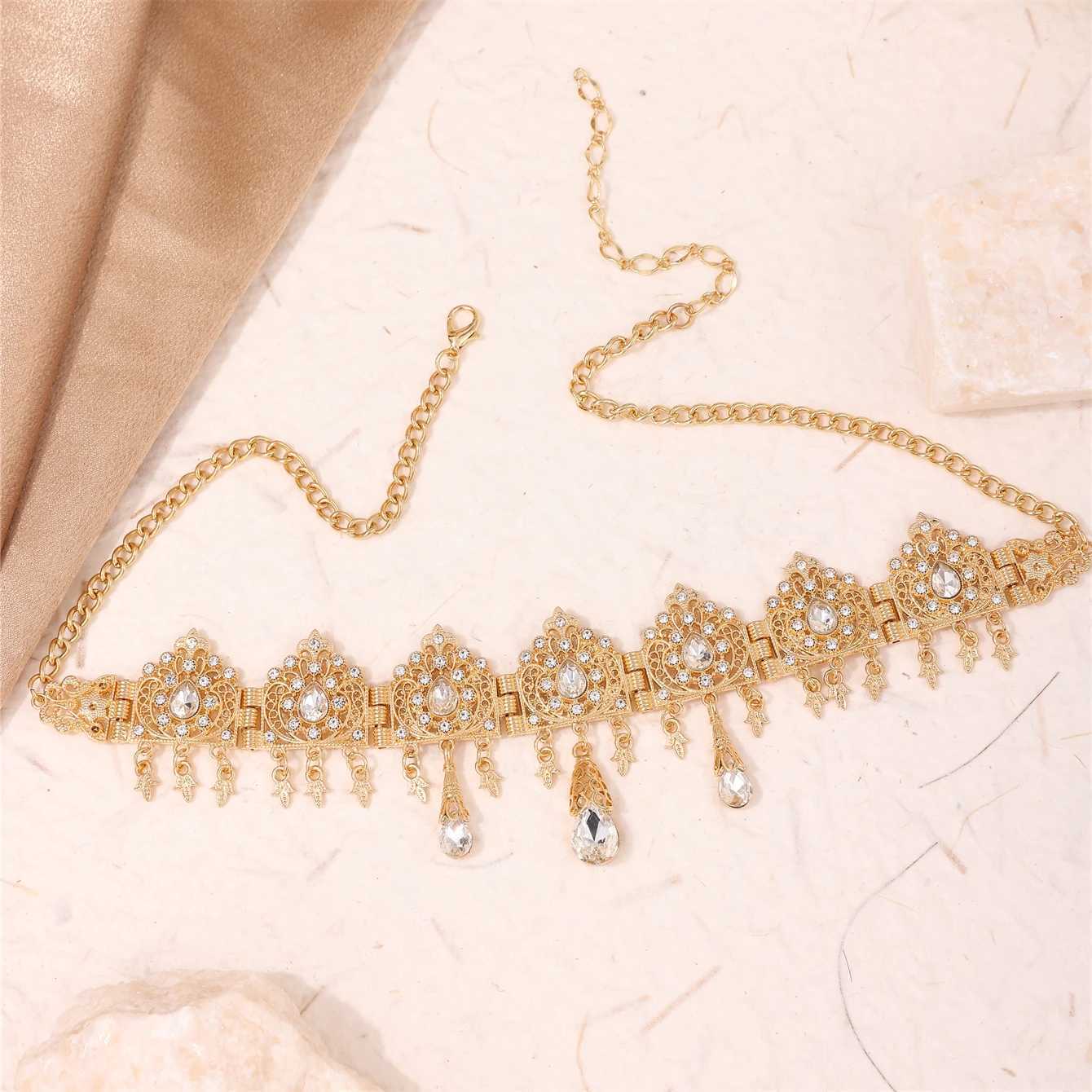 Turkish Wedding Head Piece Gold Color Hair cessories For Women Wedding Rhinestone Hair cessories For Moroccan Bride Neckle L2509289EFM