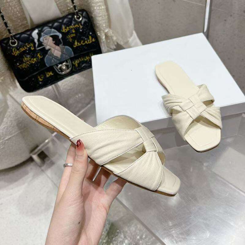 Genuine Leather Korean Style Row Flat Sandals for Women Outdoor 2025 New Beach Cross Woven Slippers